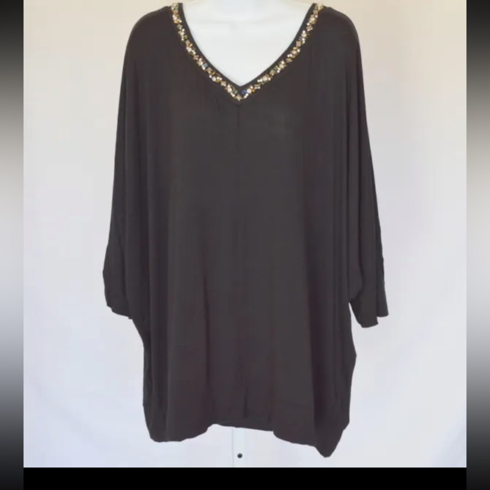 Lane Bryant batwing beaded collar comfortable dressy blouse